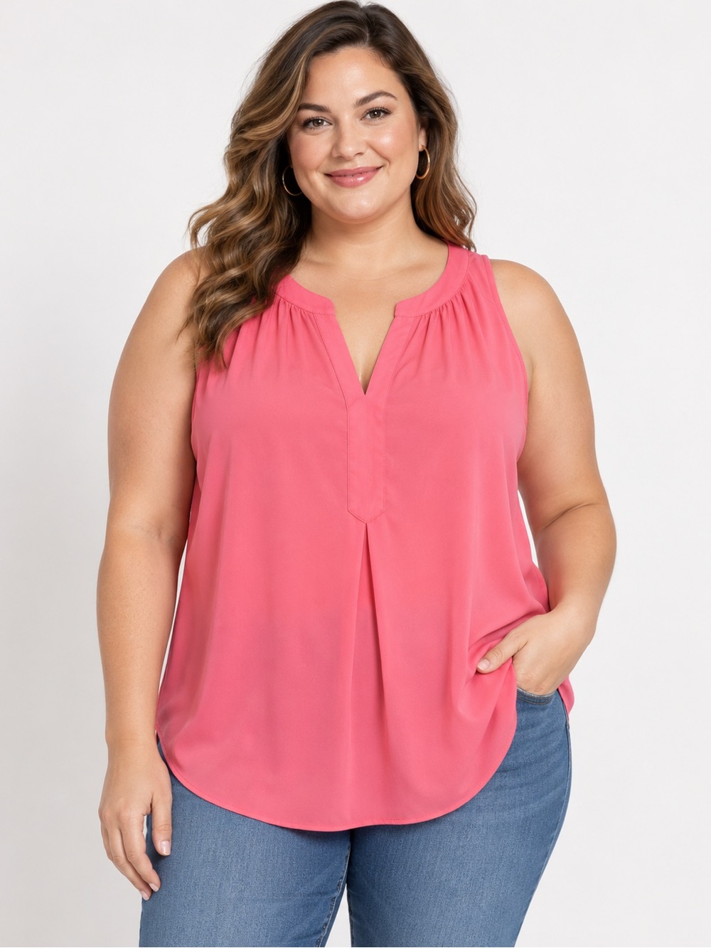Rose + Olive Coral Pink Sleeveless Flowy Blouse XL